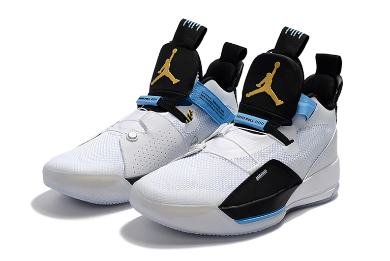 Air Jordan 33 White Black Gold Blue Shoes - Click Image to Close